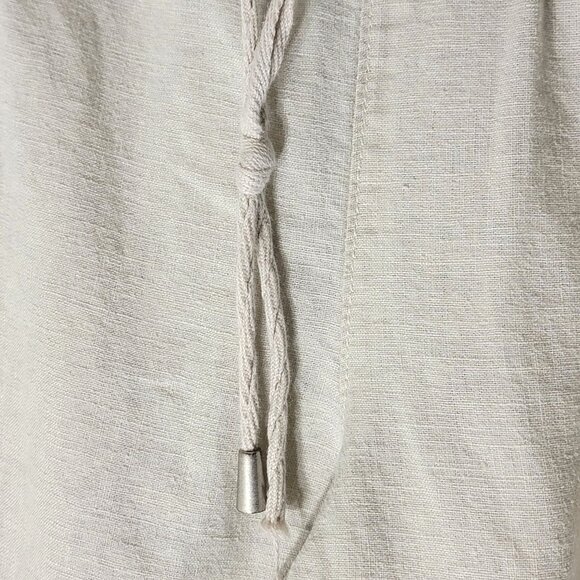 Fluent Life Linen Drawstring Casual Embroidered Pants Sz 6 Beige Neutral Floral - Picture 6 of 12